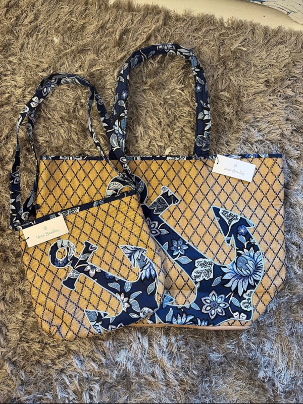 Vera Bradley Navy & Floral Anchor Tote Set with Pouch
